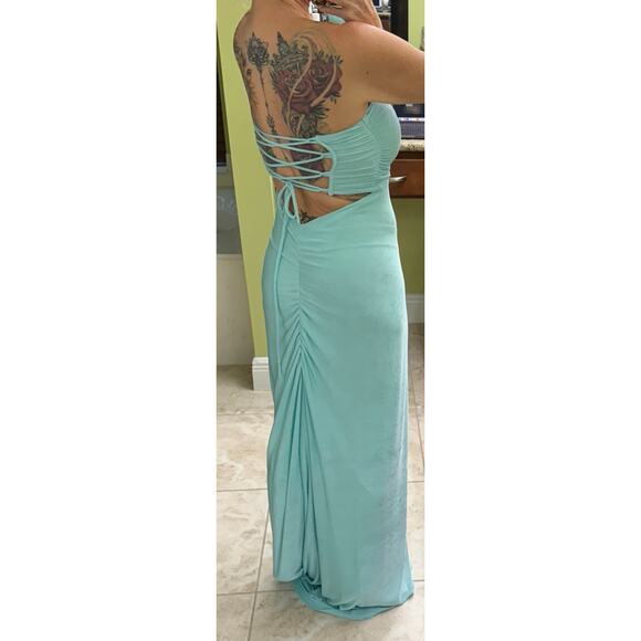 Lucy in the sky Corset Strapless Dress in Mint Blue Maxi formal prom medium - Picture 5 of 7